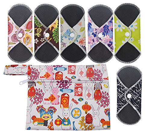 6 Stücke Slipeinlagen Waschbar,Bambusbinden Wiederverwendbare,mit 1 Tragbare Mini Tasche Wiederverwendbare,Bambustuch Mama Menstruationsbinden Handtuchauflage, Weich und Bequem, 16,5 * 16,5 cm (A)