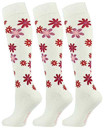 Mysocks 3 Paires Chaussettes hautes pour femmes au genou Base blanche fleurs violettes roses