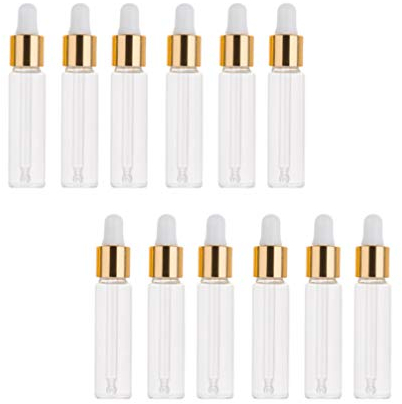 Healifty 50pcs Glass Bottles with Glass Eye Dropper Dispenser for Essential Oils Perfumes Lab Chemicals Cosmetics Bottles Golden 5ml