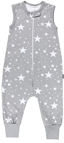 TupTam Sommerschlafsack Baby mit Füßen – Leichter Schlafsack Baby Sommer 0.5 TOG, OEKO-TEX, Farbe: Weiße Sterne/Grau, Größe: 80-86