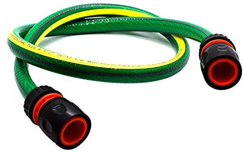 Garden Hose Pipe, Outdoor Tap to Reel Connection Set, Anti-Kink Reinforced 6 Layer Non-Toxic 1/2 Hose (Green, 1 m / 3.28 ft + 2 Quick Connectors)