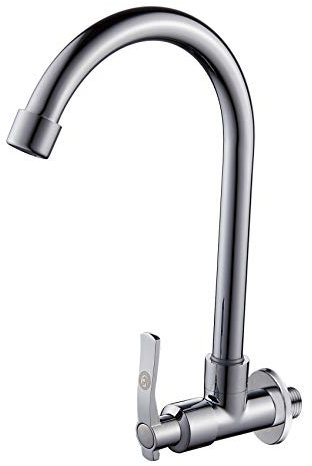 Grifo de Cocina Montaje en Pared Giratorio 360°, Grifo para Fregadero de Cocina en Acero Inoxidable Cromo Grifo del Fregadero, Solo Agua Fría