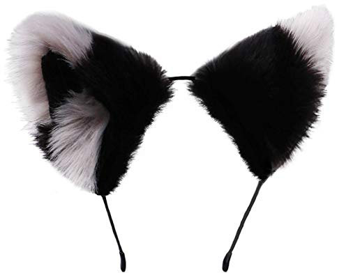 dressfan Katze Ohr Stirnband Fuchs Ohren Haarband Haarreif Niedlich Ohr Haarschmuck für Anime Cosplay Kostüm Party Dekoration Kostüm Dressing Parteien (Schwarz-Grau)