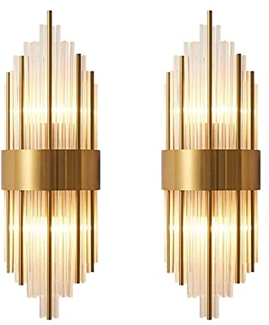 MZStech E14 Crystal Golden Base Wall Sconces,Modern Crystal Wall Lamp Fixtures Crystal Wall Sconce Light (2-Pack)
