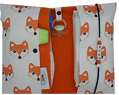 Große Windeltasche XXL mit Name personalisiert - Wickeltasche Waldtier Fuchs weiß orange