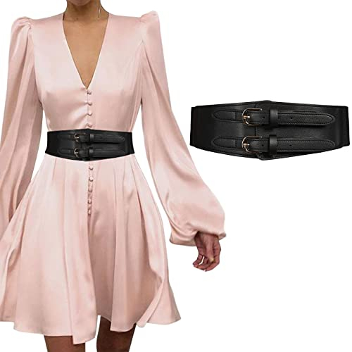WELROG Elastischer Taillengürtel für Damen - 6 cm Breiter Gürtel für Kleid, Hemden Elastischer Kleidgürtel Stretch mit Goldener Schnalle Farbe (Schwarz, 82,5 cm(für Taillenweite 79,5-136 cm))