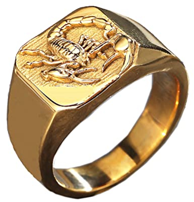 PAURO Herren Edelstahl Personalisierte Vintage Skorpion Ring Punk Stil Gold Größe 62 (19.7)