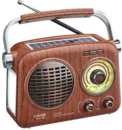 Gelielim Radios portátil AM FM SW, altavoz Bluetooth de radio vintage con sonido cristalino, funciona con batería recargable, radio pequeña retro con panel solar y linterna, regalos para personas