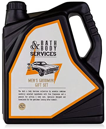 Accentra BATH & BODY SERVICES Geschenkset in Geschenkbox in Ölkanister-Form für Männer, inkl. Duschgel, After Shave Balsam und Schlüsselanhänger in Schraubenschlüsselform