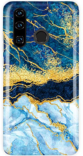 JAHOLAN Kompatibel mit Huawei P30 lite Hülle Handyhülle TPU Silikon Schutzhülle Handytasche Flexibel Handy Hülle Marmor Gold Glitter Sparkle Dark Blue