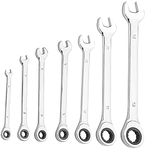 ZEONHEI 7 Stück Ratschenschlüssel Set Metrisch, 6mm 7mm 8mm 9mm 10mm 11mm 13mm Maulschlüssel Set Ratsche Ringmaulschlüssel Satz, 72 Zähne Maul Ringratschenschlüssel für Wartungsarbeit