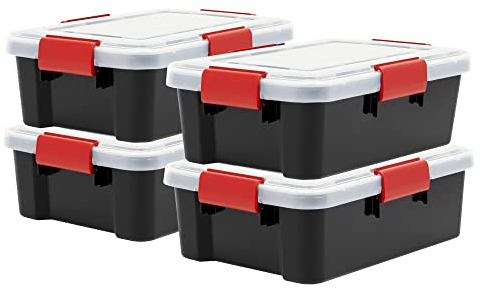 Iris Ohyama Luftdichte Kunststoff-Aufbewahrungsboxen mit Deckel, 10L, 4er-Set, Schwarz, Hermetischer wasserdichter Verschluss, Robuste Schnappverschlüsse, Stapelbar, Staubschutz, BPA-frei, AT-S