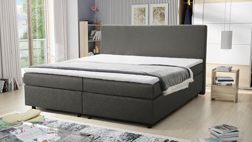 Kuechen-preisbombe Boxspringbett 180x200 Hotelbett Bonellfederkern Bett mit Topper Paxos 5 grau