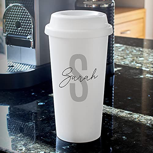 Custom Personalised Initial & Name Insulated 500ml BPA Free Plastic Reusable Eco Travel Cup Hot Chocolate Coffee Tea Work Commute