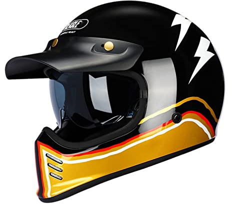 Casco Moto Integrale Casco Vintage Scooter Caschi Motorino Integrali Off-Road Caschi Con Visiera, Omologato ECE Vintage Casco Integrale Da Moto Adatto A Uomini Donne Adulti G,M