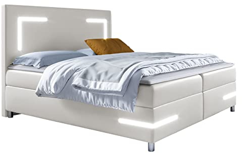 Mirjan24 Boxspringbett Leleni mit LED-Beleuchtung Continentalbett Doppelbett mit 2 Bettkästen Matratze + Topper Polsterbett Bett mit Kopfteil für Schlafzimmer Bettgestell (Soft 017, 180 x 200 cm)