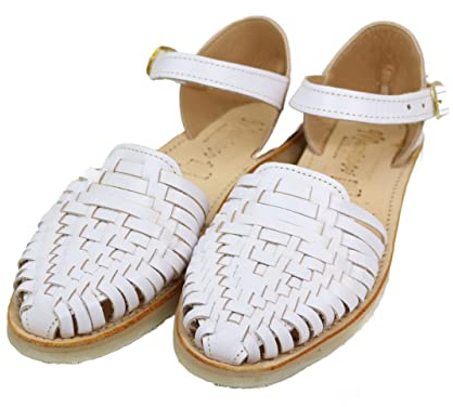 Macarena Collection Huarache-Sandalen für Damen, buntes Leder, mexikanischer Stil, 927, Knöchelriemen, Weiss/opulenter Garten, 39 EU