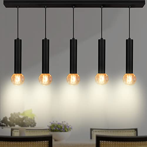 bamyum Mika Pendelleuchte Esstisch 5 Flammig Schwarz, Hängelampe Esstisch Vintage, Esstischlampe Lampenschirm Hängelampe Schwarz, Pendelleuchte Esstisch Wohnzimmer Esszimmerlampe Modern Café Bar