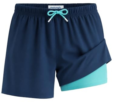 MaaMgic Badehose Jungen 2-in-1 Badeshorts Kinder mit Anti-Scheuer Innenhose | Schnelltrocknende Schwimmshorts & Boardshorts | Verstellbarer Tunnelzug | 4-Wege Stretch für Strand, Pool & Sport 2T-16 J