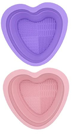 2PCS Tapis de Nettoyage en Silicone,Brosse de nettoyage en forme de cœur,Tampon pliable pour le nettoyage des pinceaux,Pour nettoyer les pinceaux de maquillage