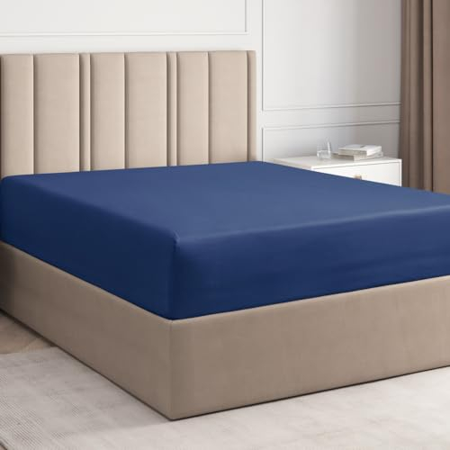 Spannbettlaken 160x200 cm – 30 cm Steghöhe – Aus weicher, gebürsteter Polyester-Mikrofaser – Spannbetttuch passend für Matratzen bis 30 cm Höhe – OEKO-TEX Zertifiziert – Marineblau, Einzelpackung