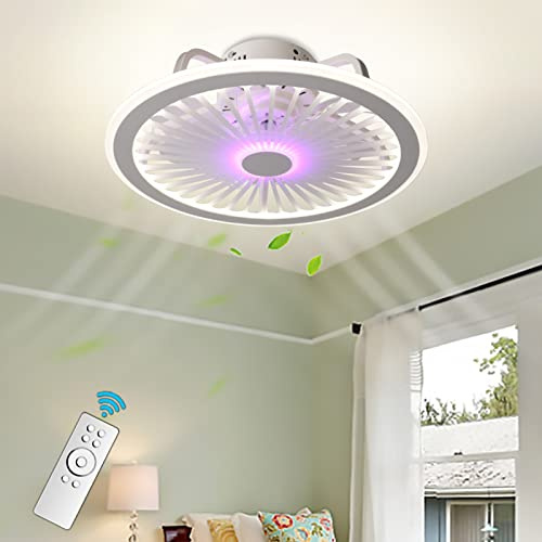 Ventilador De Techo Con Luz Moderno Dormitorio Incrustador Lampara Ventilador Techo Con Control Remoto Ultra Delgado Lámpara De Ventilador LED Regulable Multi Velocidad Invisible Aspas Temporizador