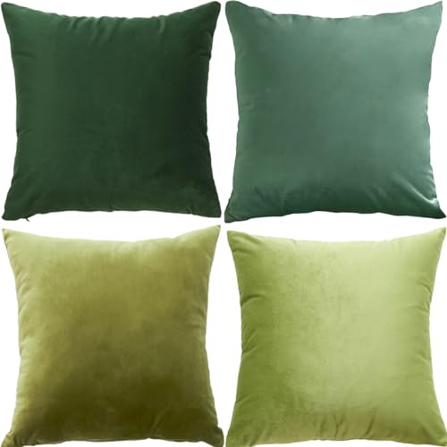 GONOVE Kissenbezüge 50x50cm Weicher Samt Bunte Plain Kissenbezug 4er Set Dekorative Kissenhülle Zierkissenbezüge Kissen für Sofa Couch Zuhause Wohnzimmer, Grün Serie02