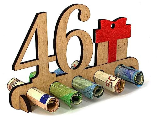Giftota - 46. Geburtstag Geldgeschenk Holz - Geschenk zum 46.Geburtstag - Geburtstag Jubiläum - Geschenke aus Holz - Geschenke für Freunde, Familie