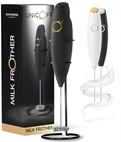 Montalatte nero opaco, montalatte portatile con frusta elettrica, 19000 giri/min, ricette per libri e supporto in acciaio inox inclusi, miscelatore manuale elettrico (onice nero opaco)