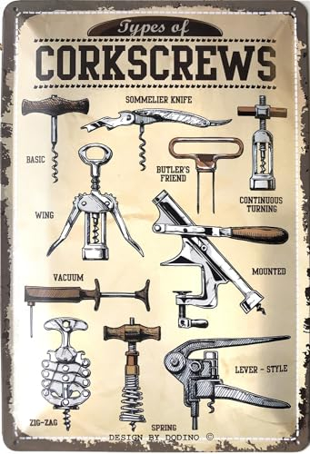 DODINO 20x30 retro blechschild CORKSCREWS Geschenk Idee für Wein-Fans, Wandschild, Blech, Wein Bilder für die Küche