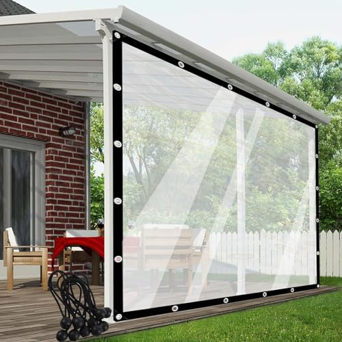 POCHY Pergola Seitenwände Transparenter Plane Außenvorhang wasserdichte Abdeckplane Veranda Überdachung Kunststoff, mit Ösen, Anpassbar (Color : Clear, Size : 3x3m)