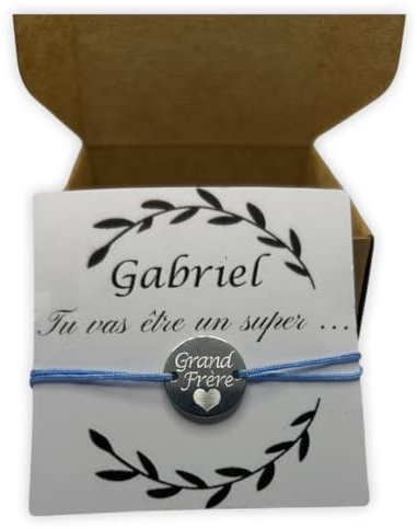 bracelet fil cordon médaillon personnalisé gravé grand frère - coffret annonce grossesse - devenir grand frère - carton avec prénom personnalisé - médaille or argent ou or rose - 33 couleurs de fil
