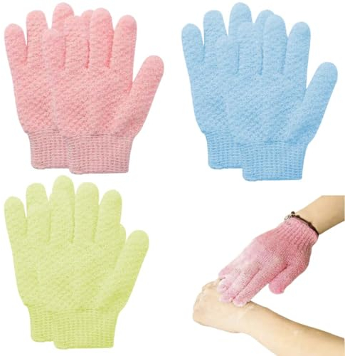 JTKREW-6 guanti esfolianti in bambù,guanti esfolianti per il corpo,guanti per scrub sotto la doccia, per spa,massaggi e per la rimozione delle cellule morte (gren/blu/rosa)