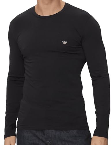 Emporio Armani Men's Shiny Logoband Crew Neck Long Sleeve T-Shirt, Black, S