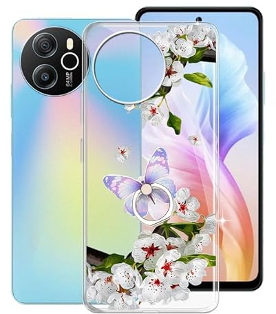 KJYFOANI Handyhülle für Blackview Shark 8 Hülle, Transparent Weiche Silikon Tasche Cover mit 360° Drehbar Handy-Ringhalter, Stoßfeste Schale Schutzhülle für Blackview Shark 8 (6.56) - Birnenblüte