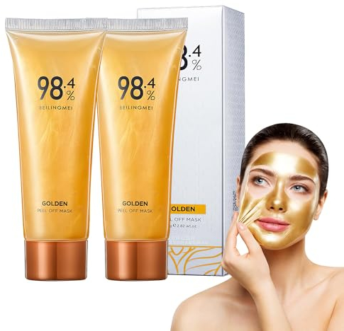 80g*2 Gold Foil Peel-Off Mask, 2pcs 24k Gesichtsmaske Peel Off Maske Gesicht, Gold Peel-Off Anti-Falten Mask, 98% Goldfolien Golden Gold Maske, Golden Mitesser Maske zum Abziehen(80g*2)