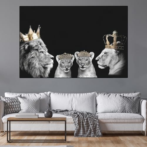 WZXGHE Löwenfamilie Bild,löwe Und Löwin Mit Krone Leinwand Bilder, Moderne Löwe Muster Wand Bilder, Wohnzimmer Schlafzimmer Deko Poster, Ungerahmt (A, 80x120cm, Ungerahmt)
