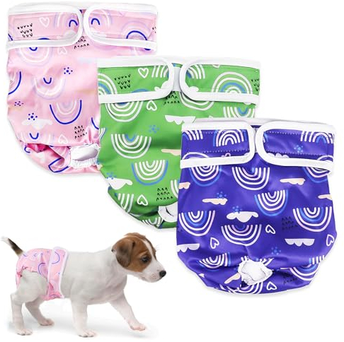 3 Stück Wiederverwendbare Hundewindeln,Hochabsorbierend Höschen für weibliche Haustiere,Hygienische Waschbare Windel Hund,Windeln für Hündinnen bei Läufigkeit und Inkontinenz (m, Muster 1)