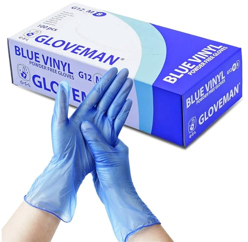 The Real Touch Disposable Gloves, Size S, Pack of 100 Powder Free, Latex Free,Blue Vinyl Gloves Comfortable Fit, Suitable for Food Handling, Cleaning & Multi-Purpose Use