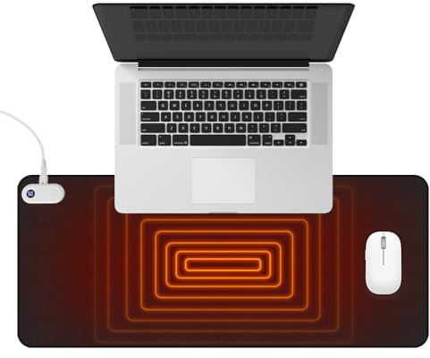 Hojalis Tapis de Souris Chauffant, Sous-Main Chauffant, Tapis de Souris avec Fonction Chauffante, Tapis de Bureau avec Affichage de la Température pour Bureau, La Maison en Hiver (Noir, 80x33 CM)