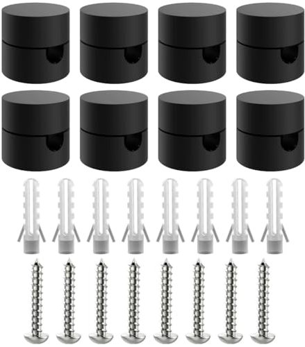 ZOHAR 8 Stück Zweiteilige Wand- und Deckenpins Schwarz für Textilkabel Deckenbefestigung Affenschaukel Aufputz-Kabelhalter für Lampe DIY mit Schrauben und Dübeln