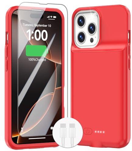Battery Case for iPhone 16 Pro Max, 15W Fast Charging Case Charger 8500mAh Ultra-Slim Lightweight Battery Pack Rechargeable Anti-Fall TPU Juice Box for iPhone 16 Pro Max (6.9 inch) Red