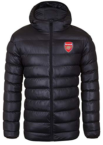 Arsenal F.C. Mens Quilted Jacket Hooded Winter Coat Official Gift Black Crest XXL