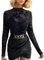 EMOTTOS Women's Sexy Mesh Long Sleeves Crop Tops High Neckline Y2K with Floral Pattern, Ladies See Through Sheer Tops for Women, Black, L