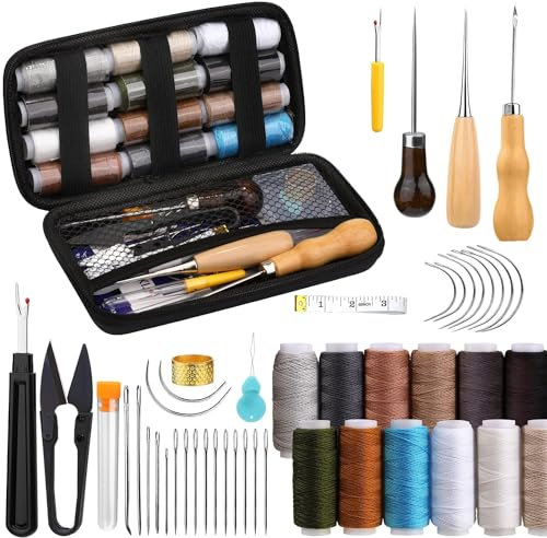 Leder-Nähset, 48-teilig, robustes Nähset für Autositze, Teppiche, Schuhe, Rucksäcke, Reparatur, Heimwerkerarbeiten