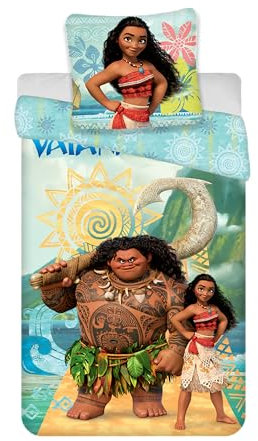 Bettwäsche Vaiana 2, 100 % Baumwolle, wendbarer Bettbezug 140 x 200 cm + Kissenbezug 65 x 65 cm, mit Vaiana und Maui