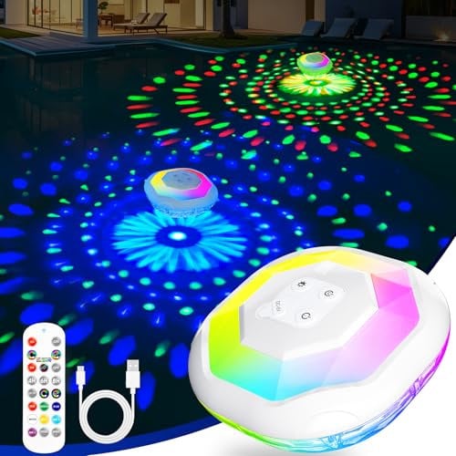DeeprBetter Luces Piscina Flotantes con Control Remoto, Recargable Luces para Piscina Bajo el Agua con Espectáculo de Luz, IP68 Impermeable Luz Flotante Piscinas, Iluminación Piscinas Sin Instalacion