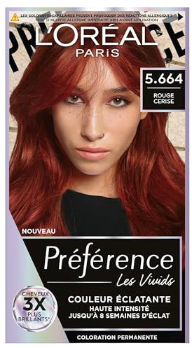 L'ORÉAL PARIS - Permanente Haarfarbe – lang anhaltend & hell – deckt 100% weißes Haar ab – Präferenz Les Vivids – Nuance: Kirschrot (5.664)