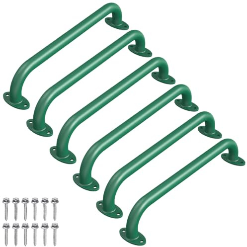 SELEWARE Confezione da 6 maniglie di sicurezza verdi da 30,5 cm, in metallo, per bambini, set di maniglie per altalena, maniglie per interni ed esterni, barre per scimmie, casa sull'albero, giungla