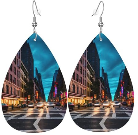 Streets Of New York City Wassertropfenförmige Leder-Ohrringe für Damen, Geburtstag, Party, Hochzeit, Tanz, Ohrringe, Einheitsgröße, Kunstleder